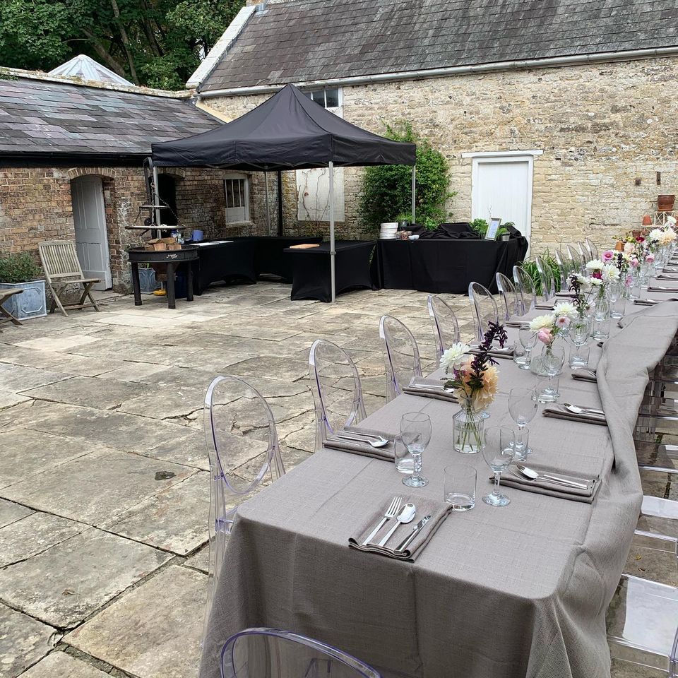 Wedding catering set up for outdoor wedding BBQ style meal